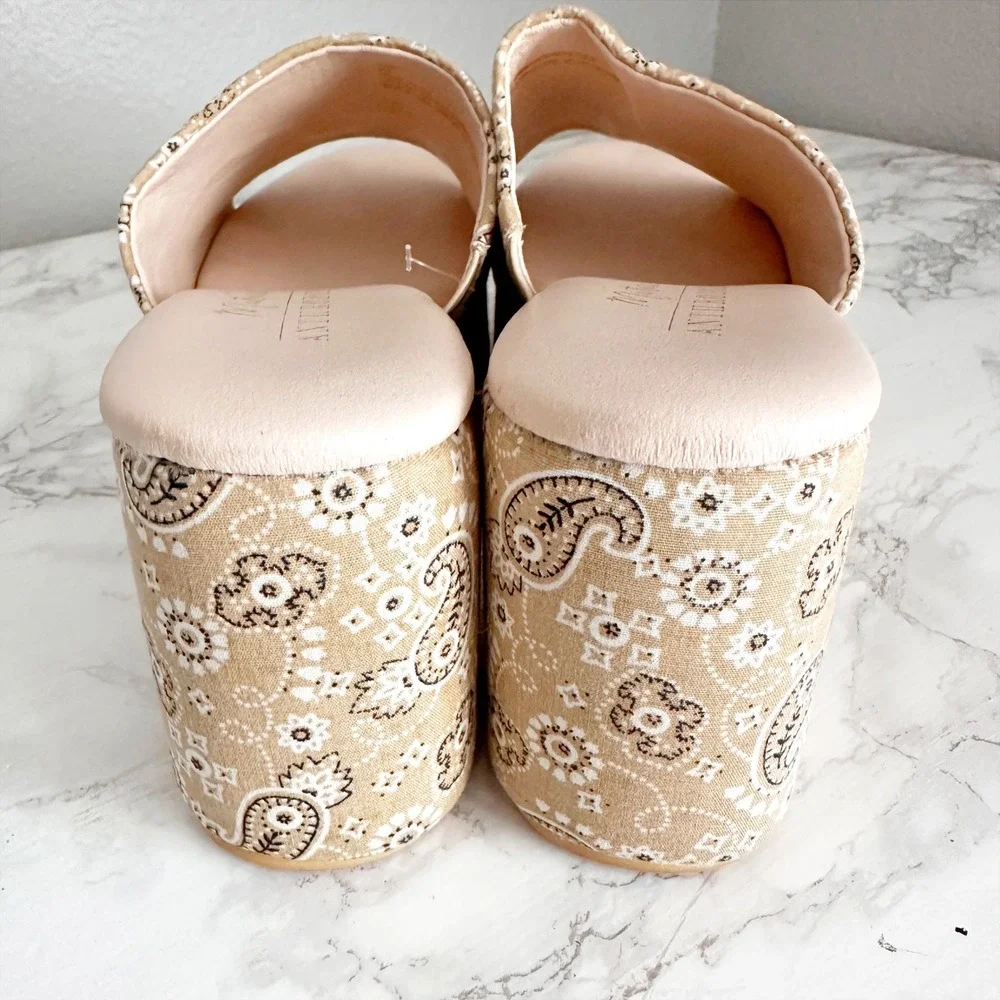 Matisse X Anthro Terry Paisley Tan Platform Slide Sandals Women's Size 8